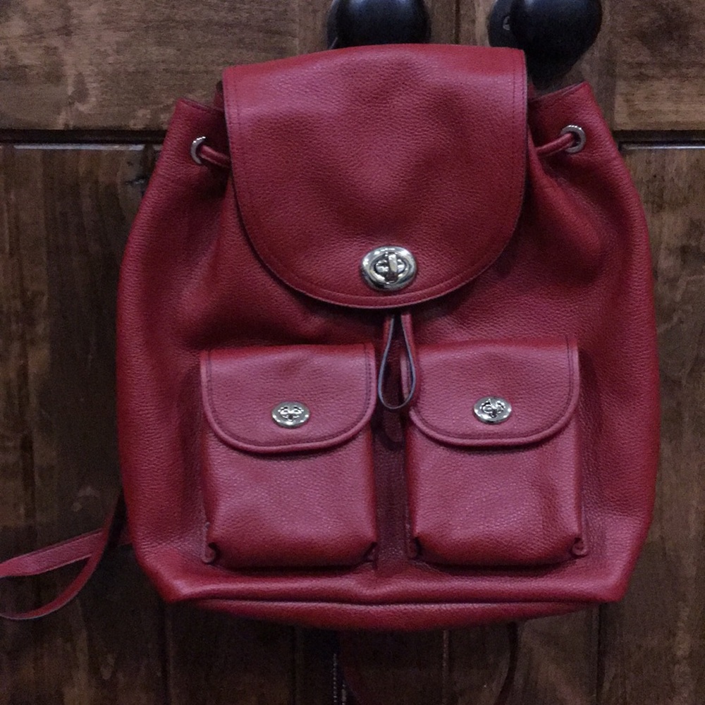 Coach Red Leather medium size backpack.